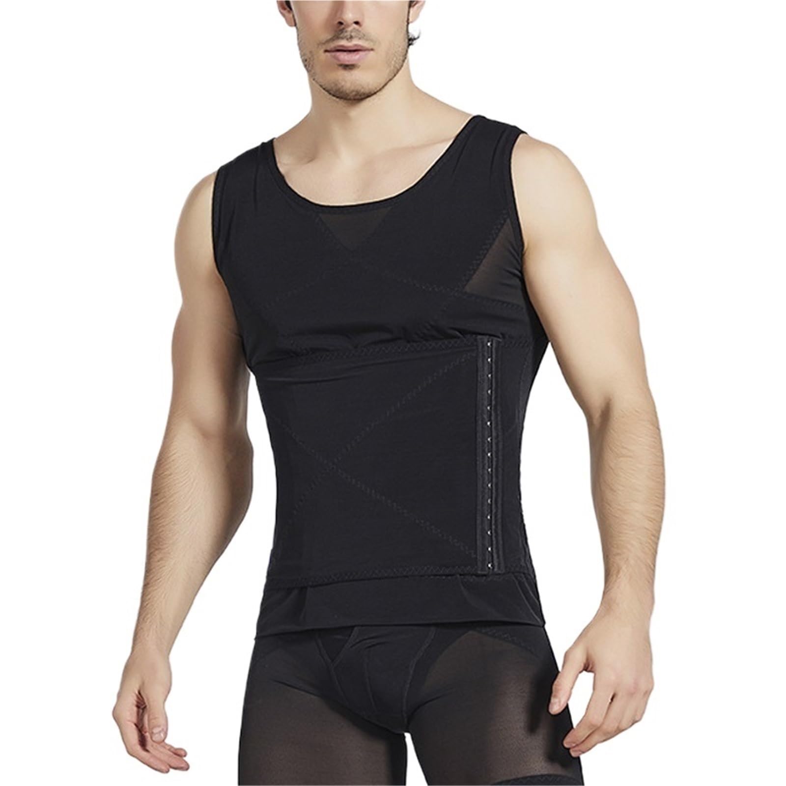 Camiseta Compresión Hombre Fajas moldeadoras for hombre, camisetas moldeadoras de cintura, mangas cortas, moldeadoras de abdomen, camiseta moldeadora de cintura, corsé adelgazante de abdomen.(Black,2X
