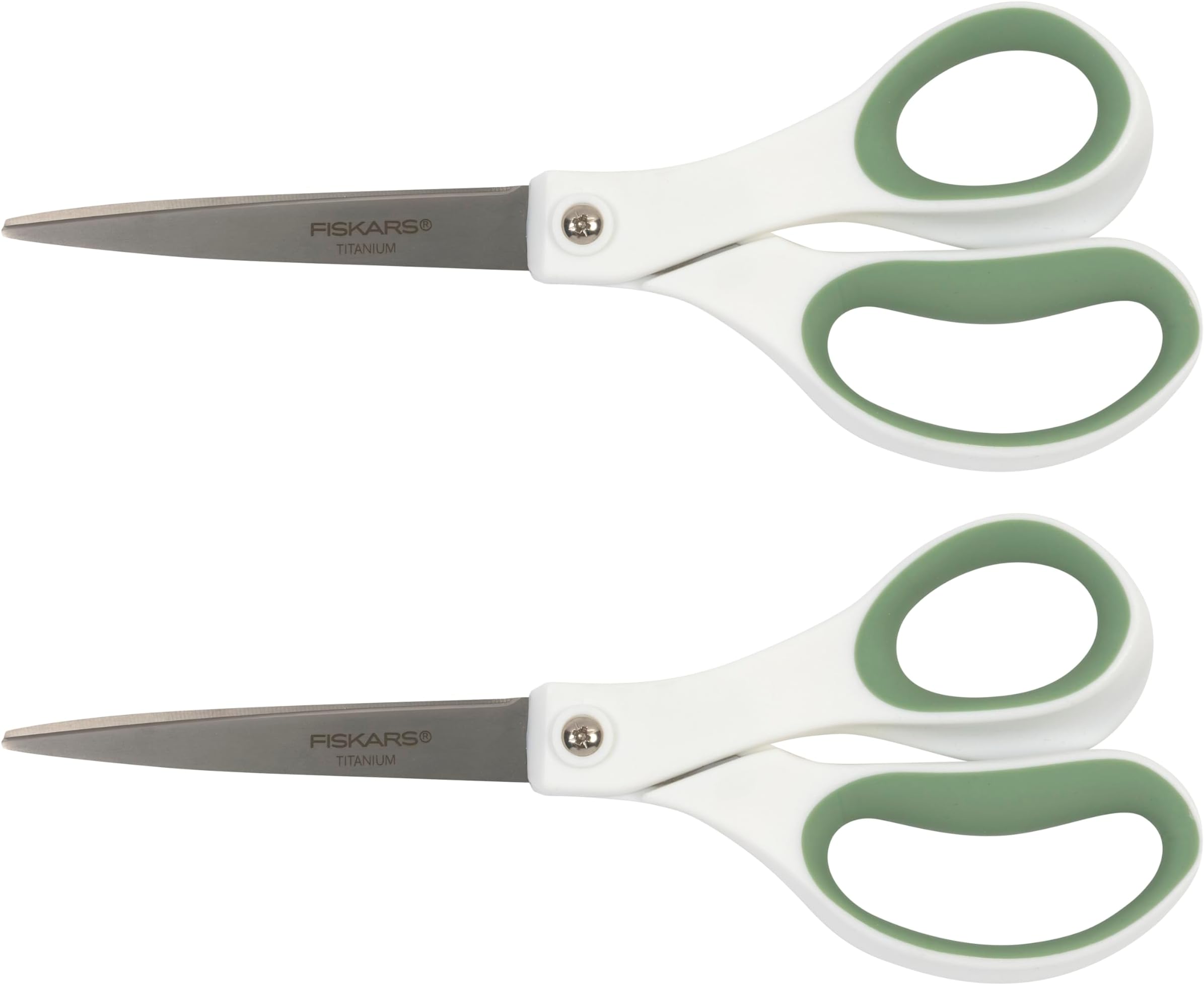 Fiskars Everyday Titanium Scissors, Durable Blades 3X Harder Than Steel, Ergonomic Softgrip Handle for Home and Office Cutting, 8 ", Forest Fern Green, 2 Pack