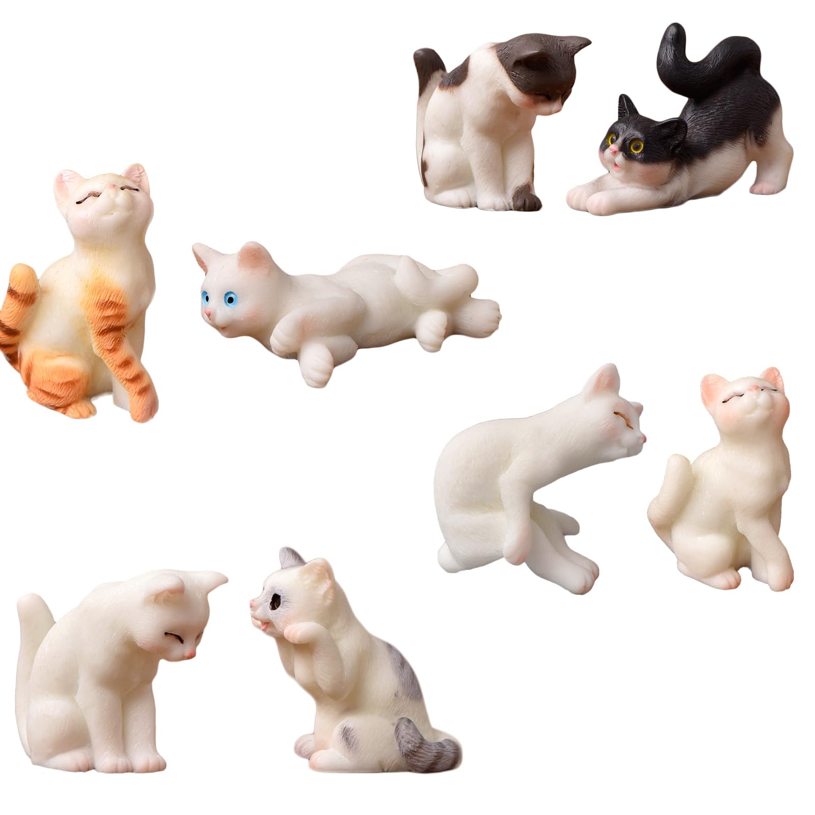 Hoshisea 8 Piezas Figura Gato Decoración, Tiere Figuren, Mini Cat Decoración, para Bonsai, Mini Decoración de Jardín, Llavero DIY