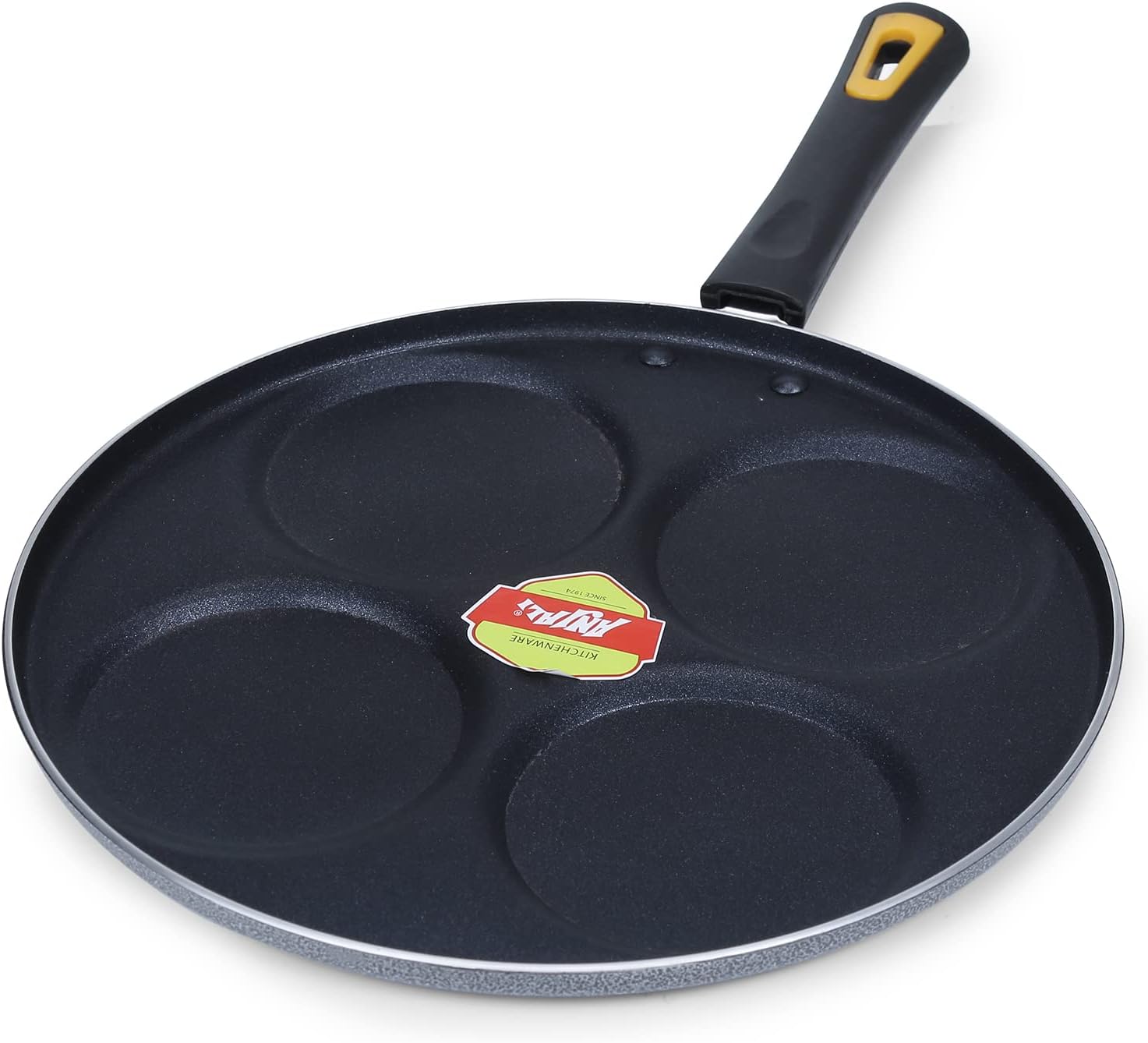 Anjali Diamond Aluminium Dura Big Non Stick Uttappa Tawa (4-Cavities), Black