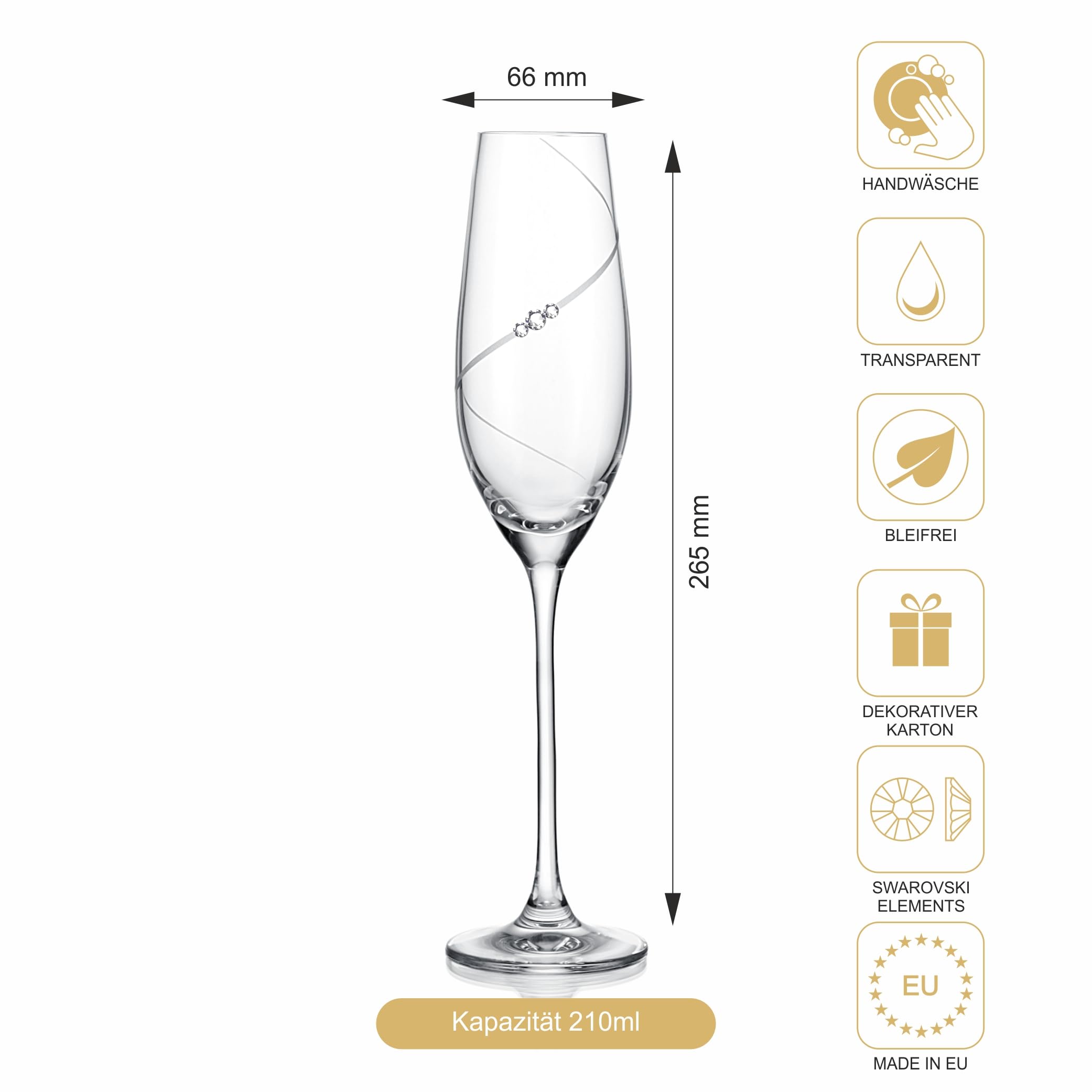 Siluette Copas de champán - Juego de copas de champán con cristales premium y diseño en espiral, hechas a mano, diseño moderno para bodas y ocasiones especiales, 2 unidades, 210 ml