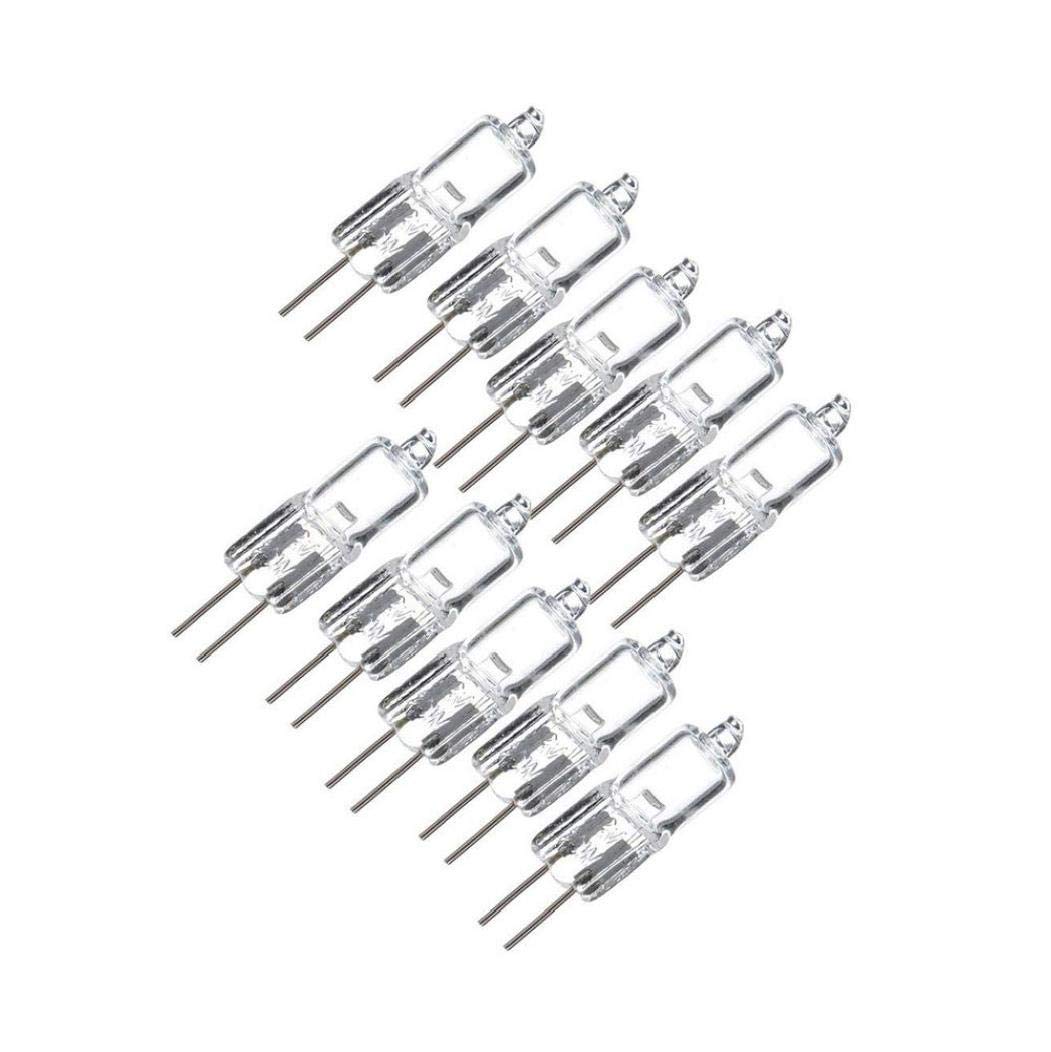 20W 12V Single-Capsule Halogen Bulb, Clear Coating, Bright White, Two-pin Base (G4), 10 Packs