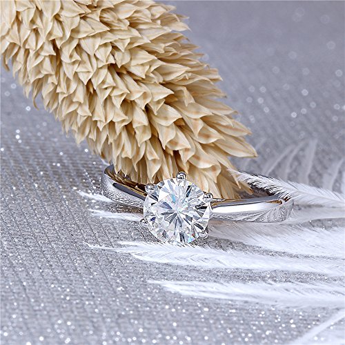 DovEggs Solid 14K White Gold Moissanite Solitaire Engagement Rings for Women 1ct 6.5mm GH Color Heart Arrows Cut Created Moissanite Classic Women `s Engagement Wedding Rings2