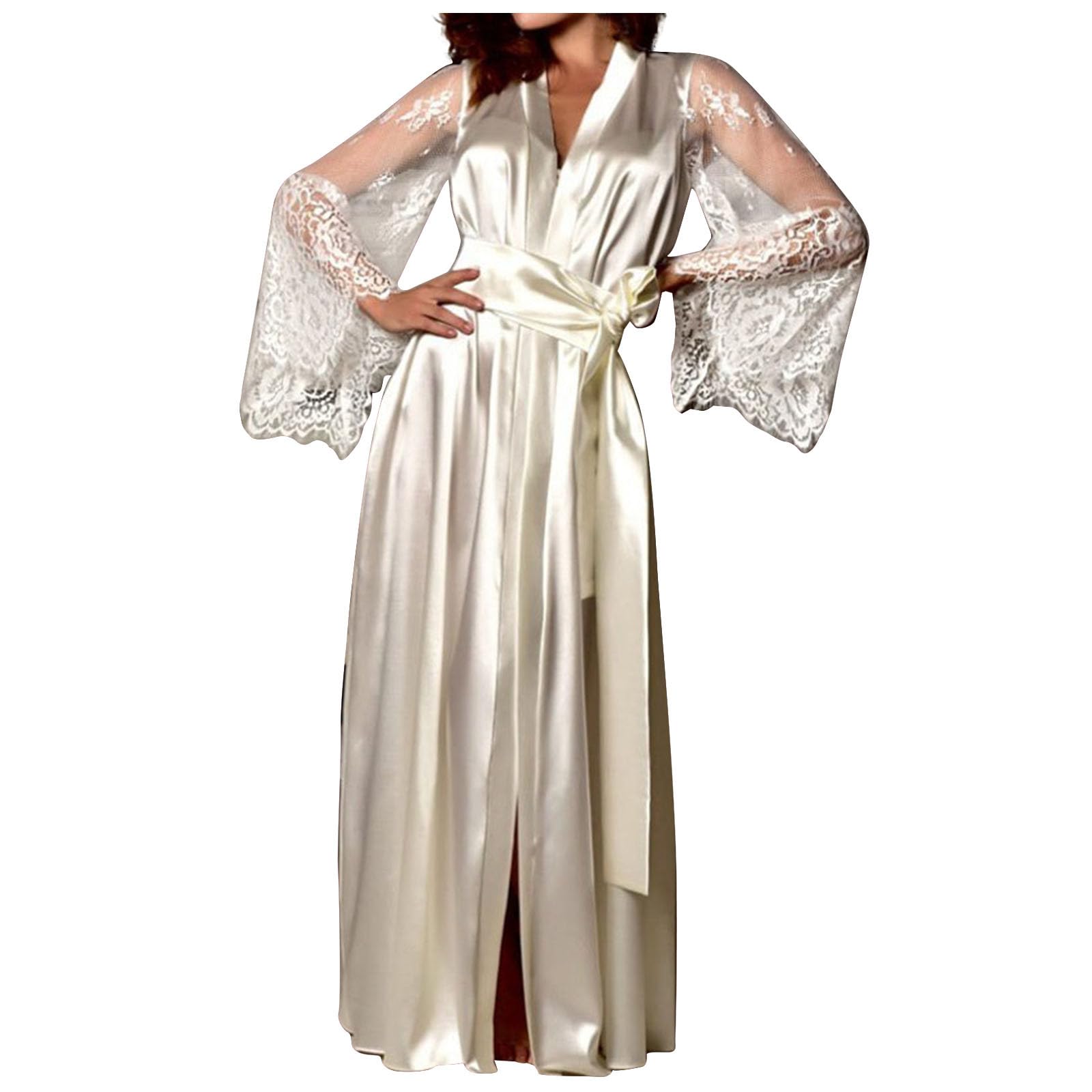 Uillui Lace Silk Robes for Women Long Sexy Satin Kimono Robe Bridesmaids Wedding Party Lingerie Robe Loungewear Sleepwear
