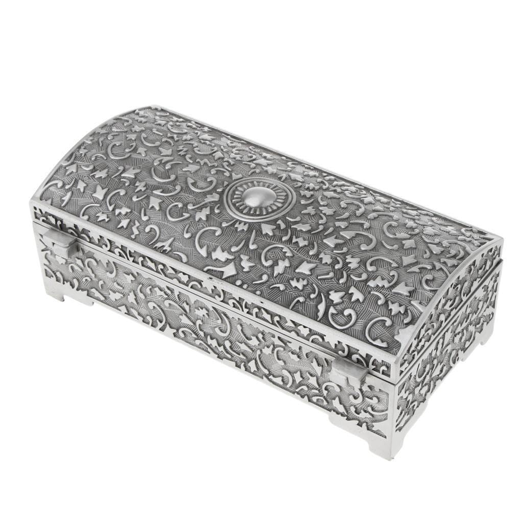 mophrati Elegant Metal Vintage Flower Carved Jewelry Box Trinket Case Jewellery Storage Organizer Retro, M
