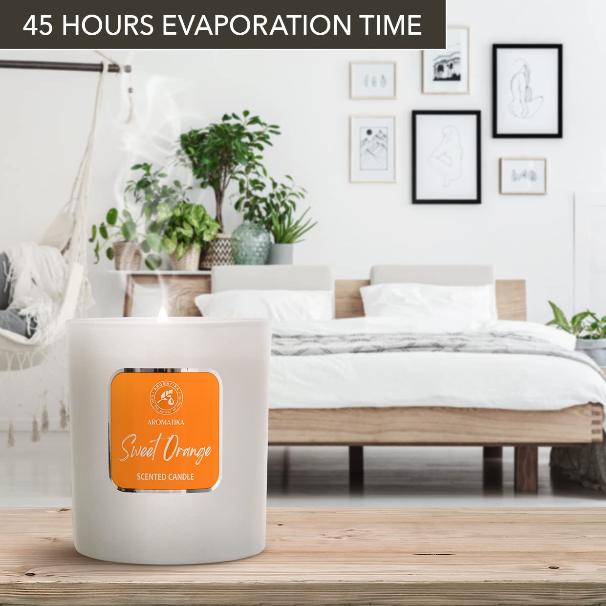 Duftkerze Orange - Orangeduft für Aromatherapie mit Natürliche Orangeöl - Sojakerze für Hause - Wunderschöner Intensiver Duft - 45 Stunden Brenndauer - Weiß 200 g