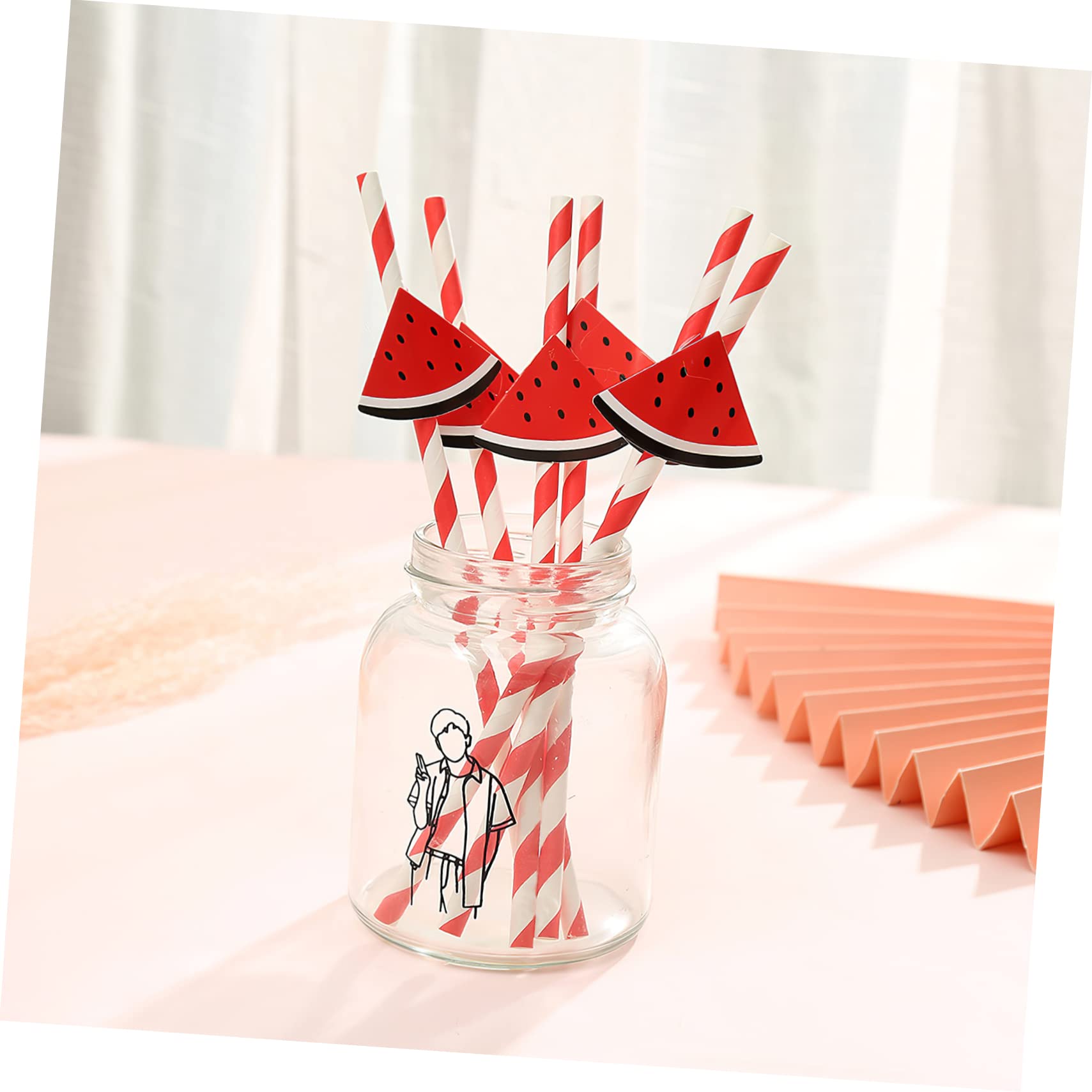 3 series Pajitas De Sandía Para Beber Pajitas De Sandía Decoraciones De Luau Con Temática De Frutas Fiesta Tropical Bebida Cumpleaños Papel Rojo Decorativo 30 piezas x 3