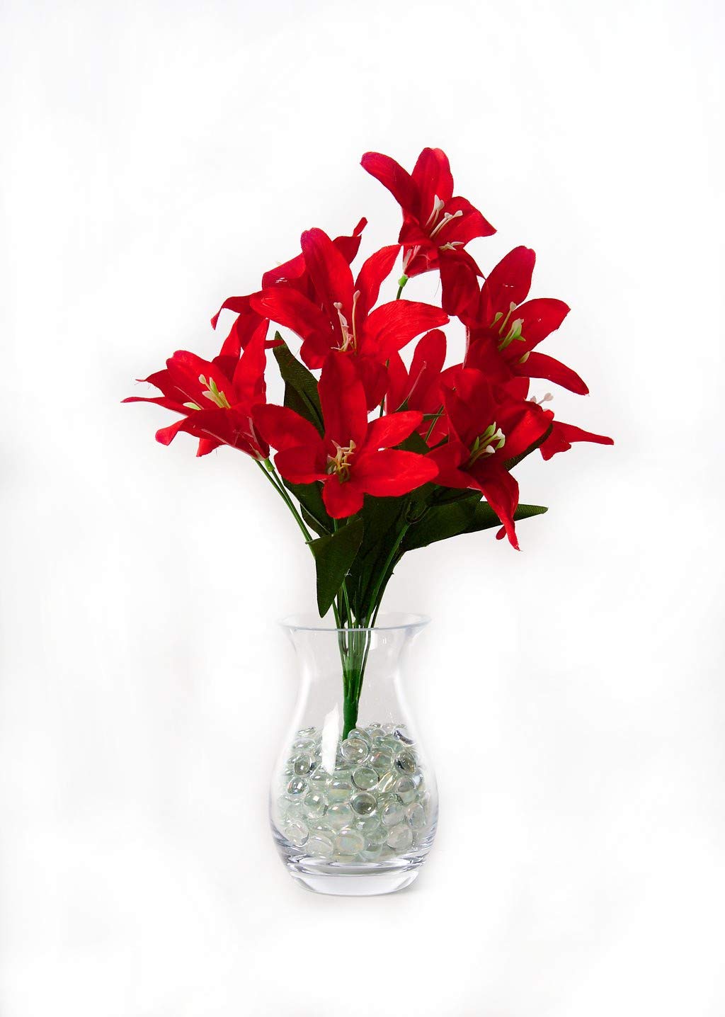 Best Artificial Red 45Cm Stargazer Lillies 10 Head Flower Lily Spray Bunch (Red)