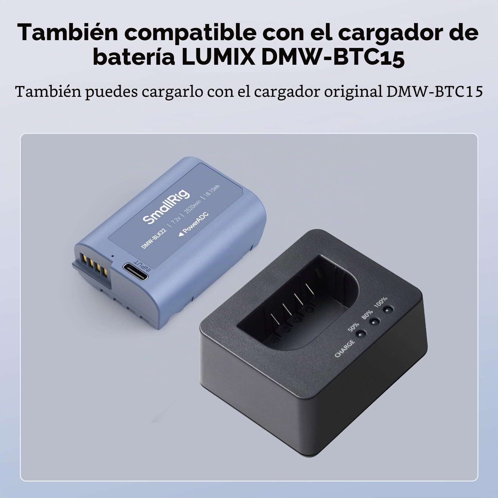 SMALLRIG Batería Compatible con DMW-BLK22 de Repuesto de 2520mAh con Puerto USB-C,Battery Completamente Cargada Durante 2,5h para Panasonic LUMIX S5,S5II,GH7,GH6,GH5,S9,S9II,S5 IIX,Azul - 4906