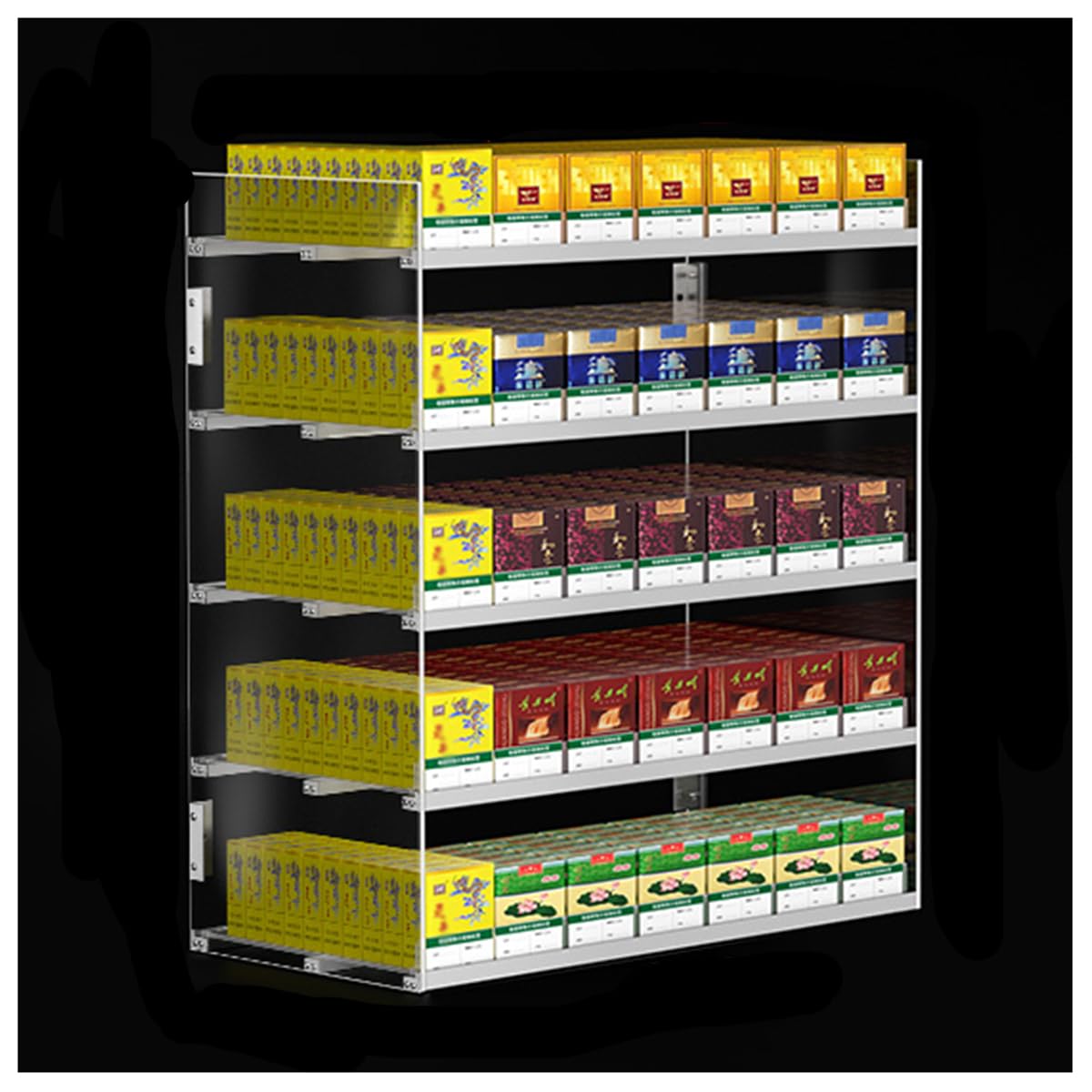 Vitrina de acrílico para cigarrillos de 5 niveles y 7 columnas para tiendas