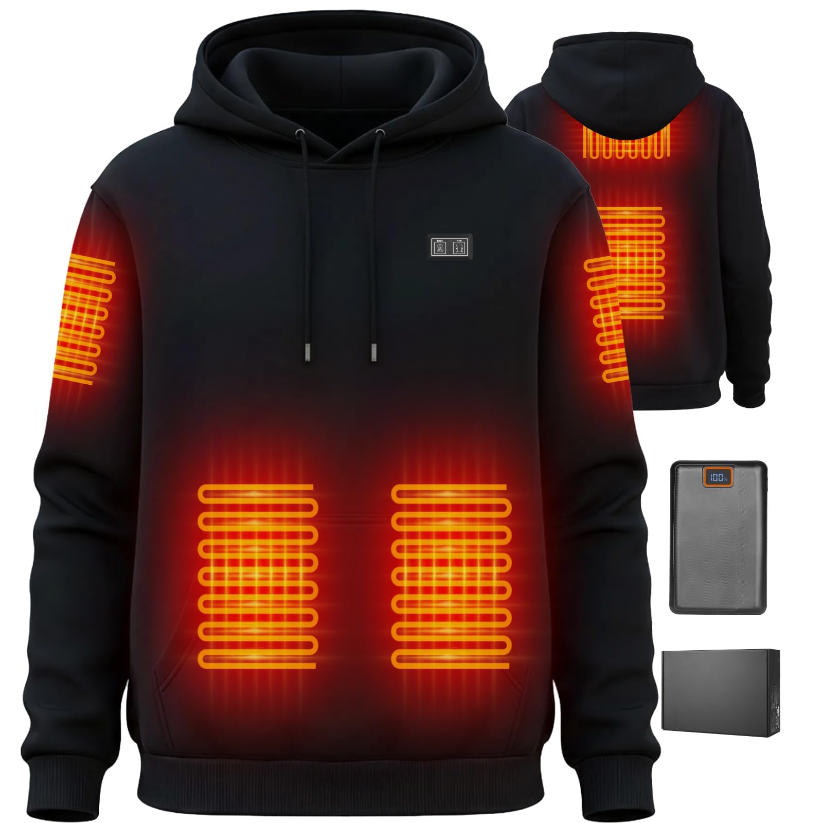 Felpa con Cappuccio Riscaldante con Interno in Pile per Uomo e Donna, Batteria 7.4V 20000mAh - Giacca Termica Intelligente 6 Zone, 3 Livelli di Calore per Outdoor, Campeggio, Escursionismo