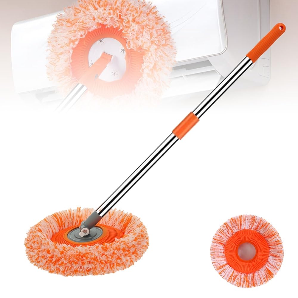 Trapeador de limpieza ajustable giratorio de 360°, mopa de limpieza de pared extensible con mango largo, fregona giratoria multifuncional para el hogar, para pared, techo, ventana, piso (naranja, 50