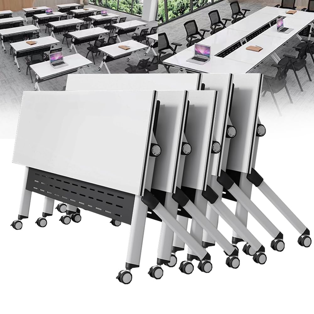 Składany stół konferencyjny prostokątny stół do sali konferencyjnej nowoczesne biuro seminarium biurko 6 szt. zestaw 140 cm x 61 cm do domowego biura szkolenia i użytku w klasie