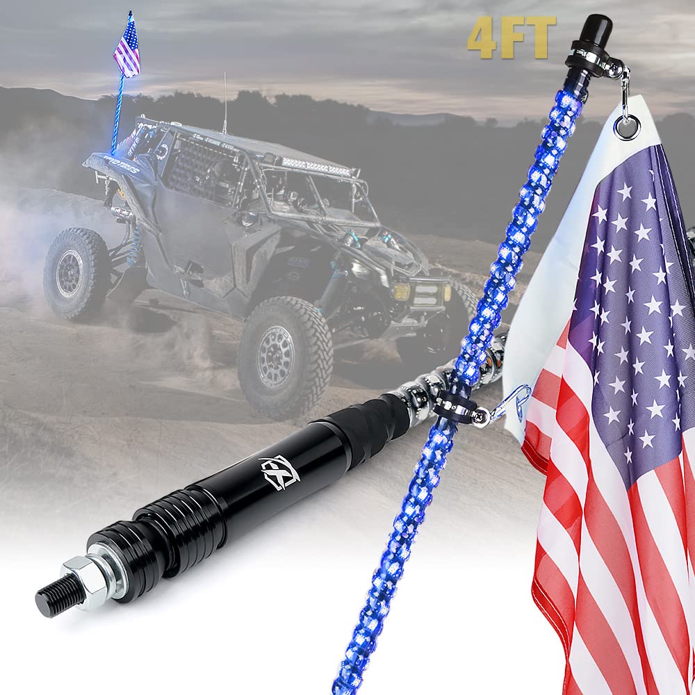 Xprite 4FT Blue LED Spiral Whip Lights, Warning Safety Flexible Whips