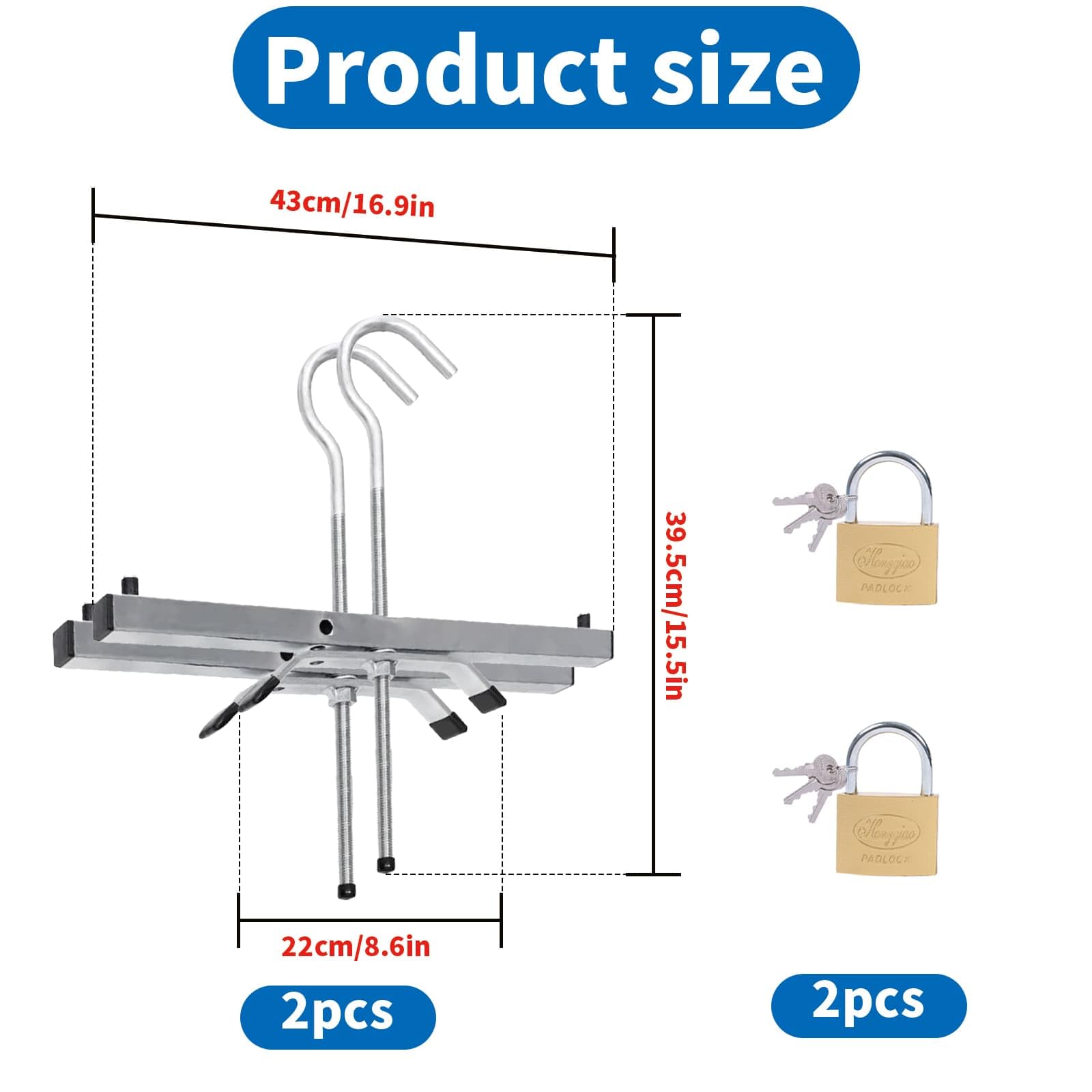 2 Pcs Ladder Roof Rack Clamps, 43 * 39.5 * 22cm Roof Rack Clamp Lock - Image 2