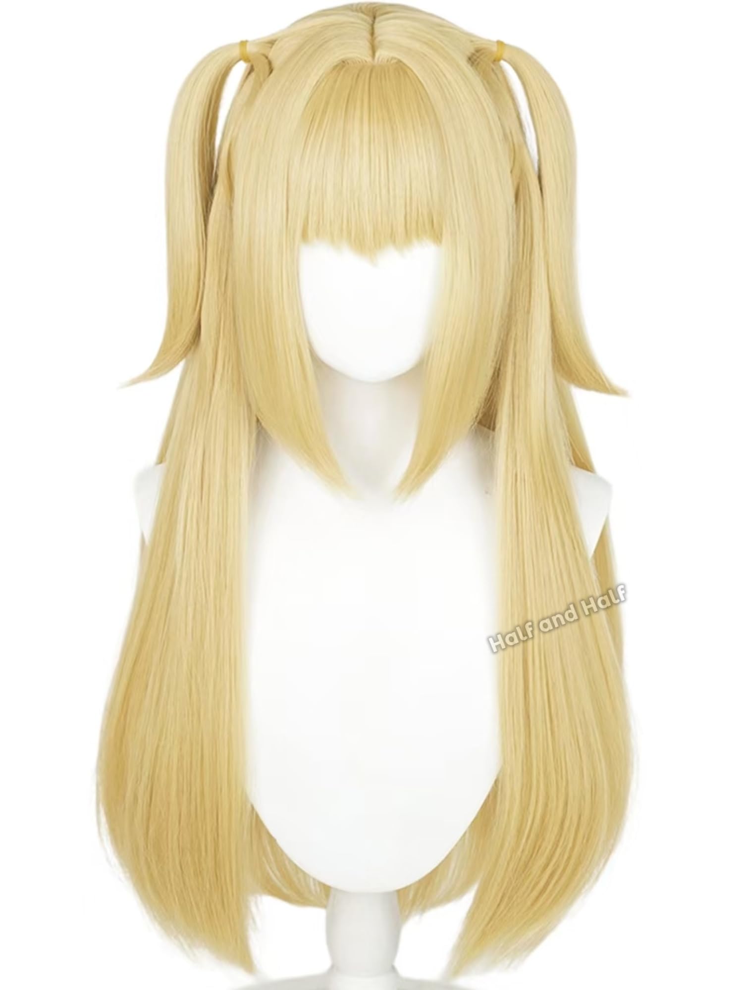 MisaAmane Cosplay Wig Long Blonde Anime Ponytail Wigs with Bangs 27.5'' Light Golden Pigtails Gothic Wigs for Halloween Party Daily