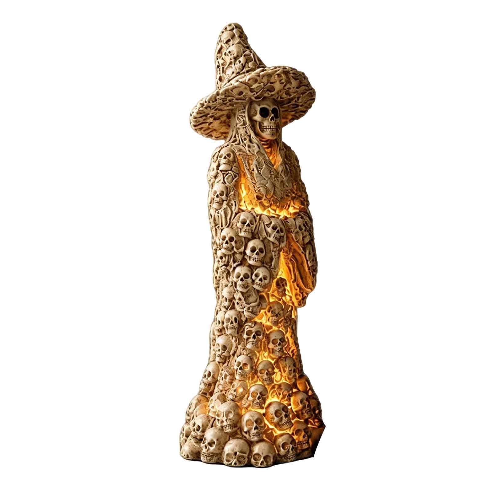 RetroNest Skeleton Witch Figurine, Gothic Resin Statue For Halloween Decor