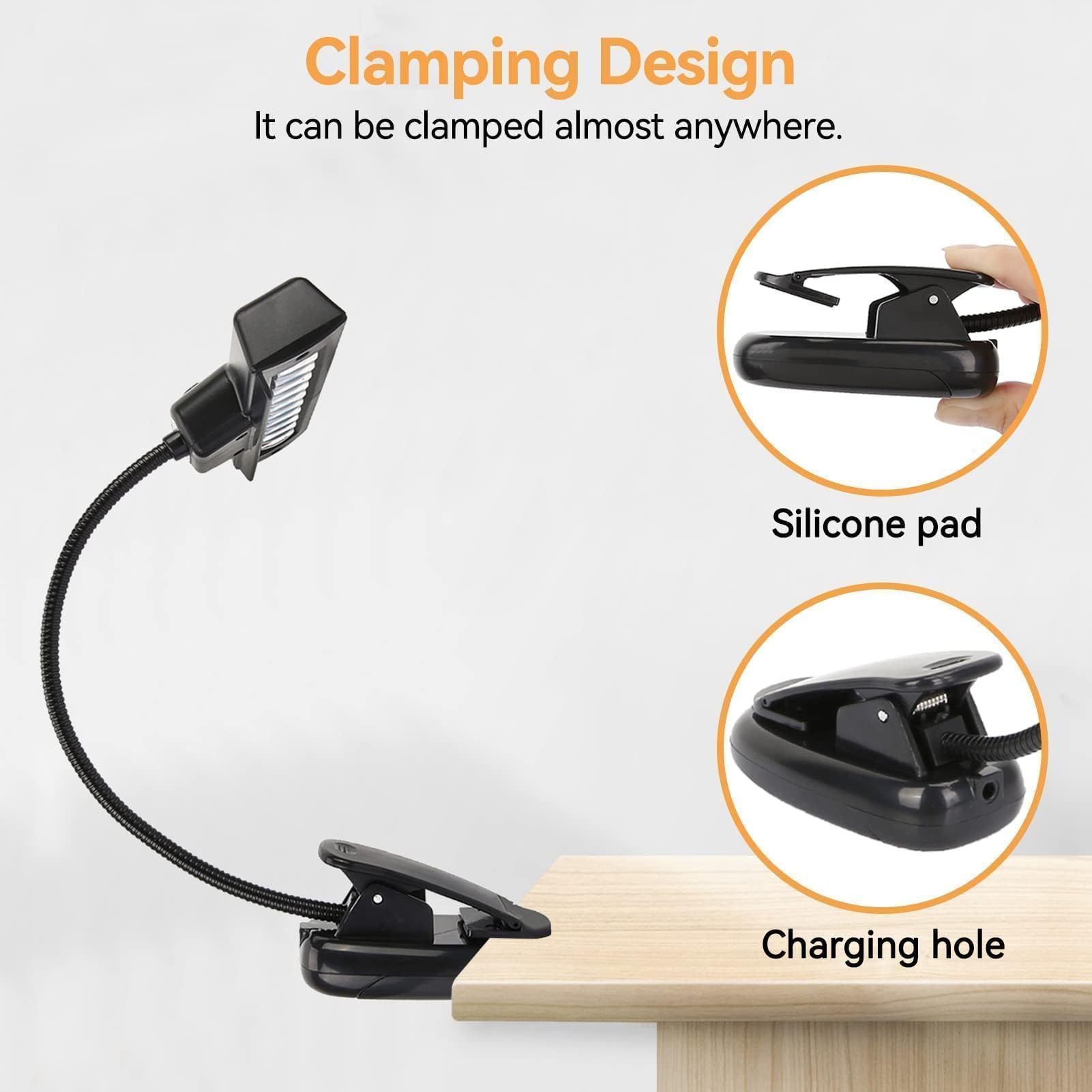 Agatige Luz de Atril Musical, 10 Leds Clip On Piano Luces Usb Recargable Luz de Trabajo Piano Orquestal Luz para Piano, Lectura, Costura, Trabajo 27 * 14 * 8 Cm