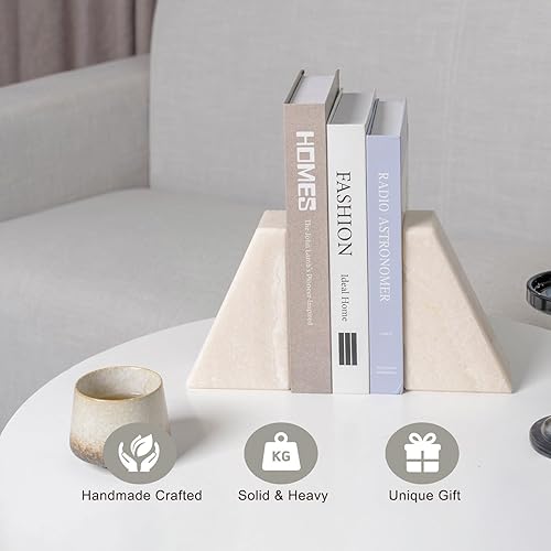 Miniatura 6 de Koville Sujetalibros de mármol para estantes, sujetalibros grandes para libros pesados, antideslizantes, 7 libras, extremos de libros de piedra para