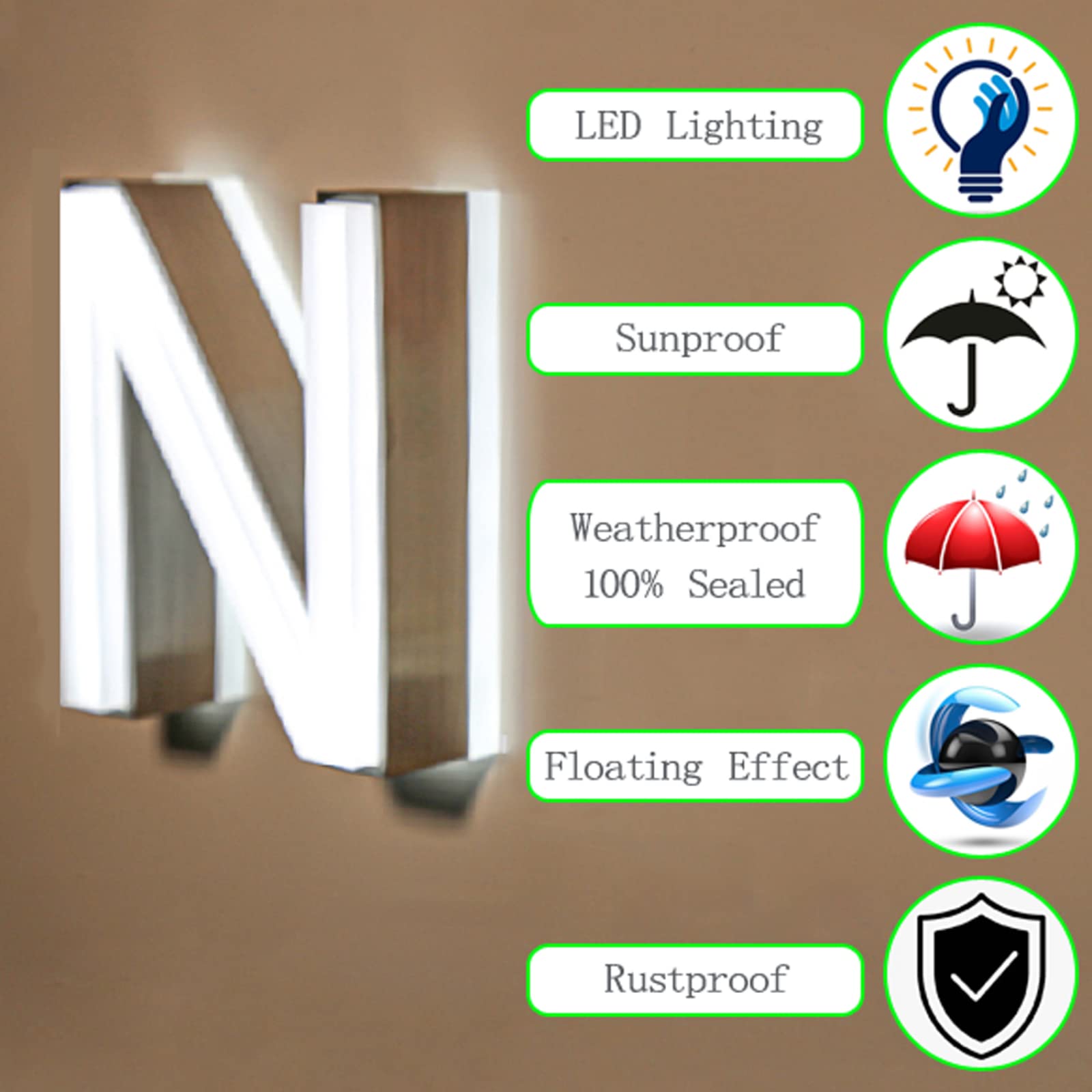18-Zoll-Adressnummern Mit Kaltweißer 6000K-LED Für Haus Moderne Adressschilder Für Häuser Edelstahl-LED-Hausnummern Für Den Außenbereich