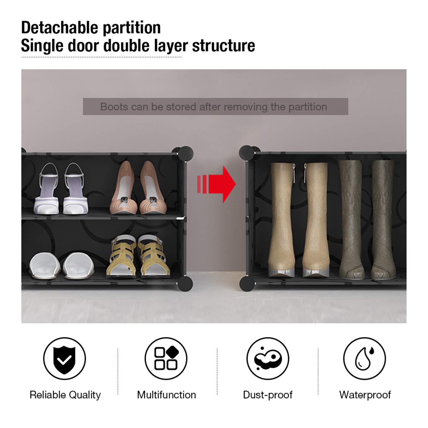 Scarpiera Componibile, Organizzatore di Scarpe Sistema di scaffalature, Armadio Fai da Te Mobiletto Portaoggetti, Scaffale per Scarpe Stivali Pantofole (8 x 3)