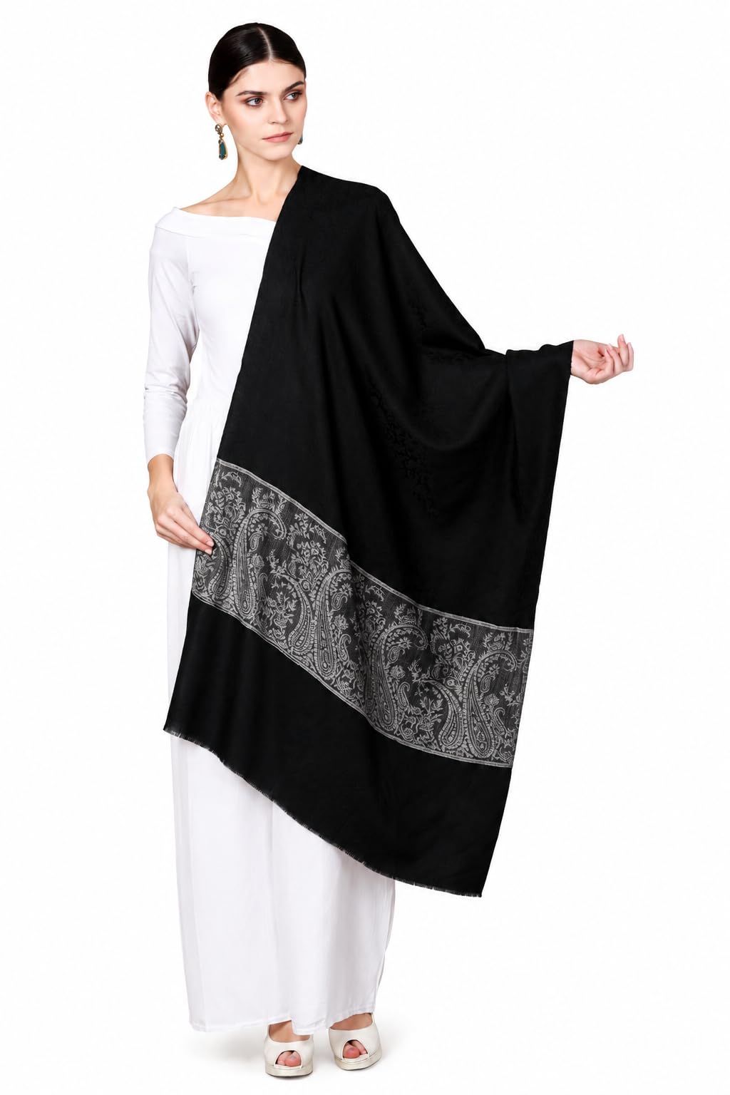 pashtush Womens Luxury Wool Scarf, Fine Wool Stole, Chanting Paisley-picture-14