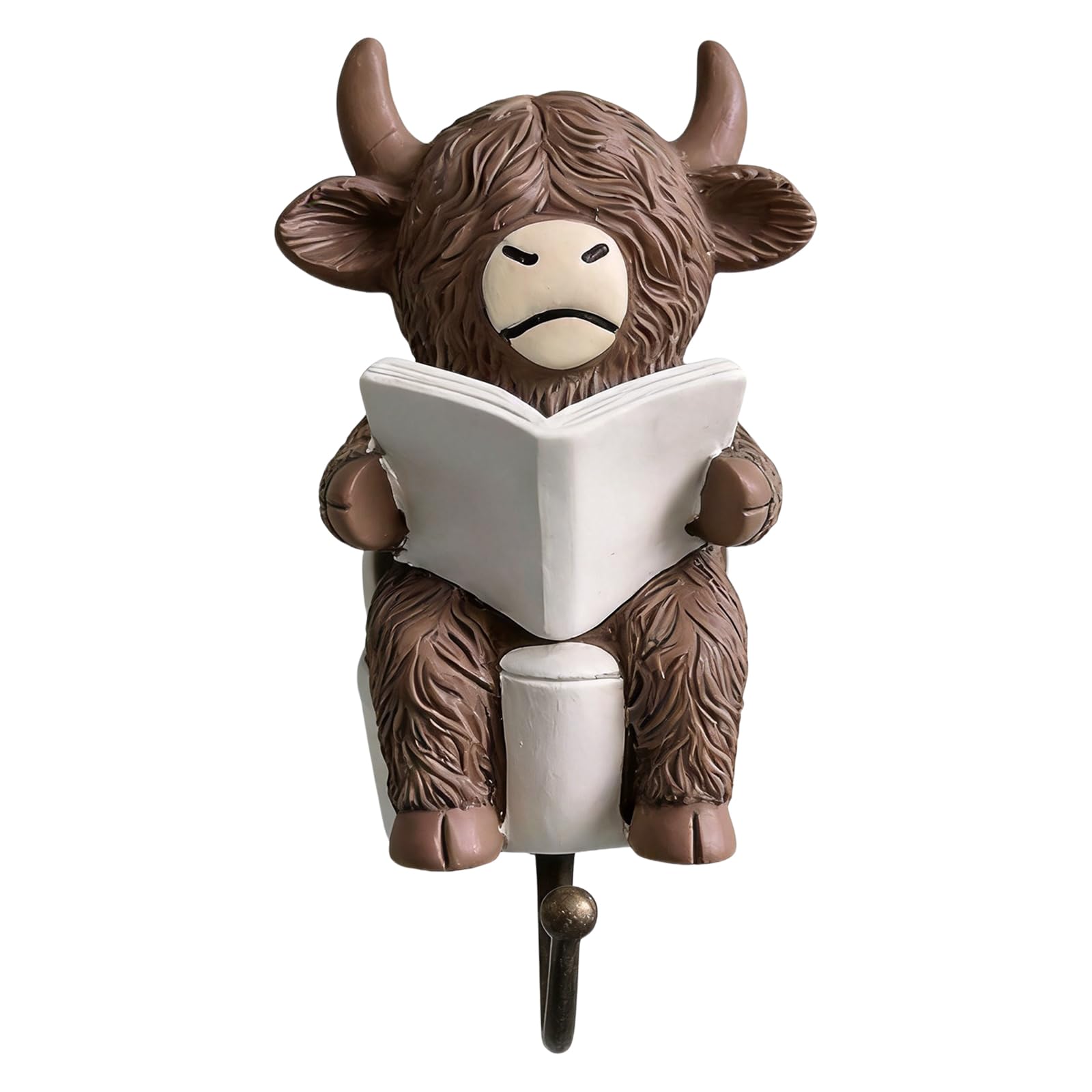 Resin Highland Cow Decorative Wall Hooks No Drilling Installation Cute Towels Hanger Wall Mounted for Farmhouse Bathroom Kitchen Kids Room (Toilet Cow)