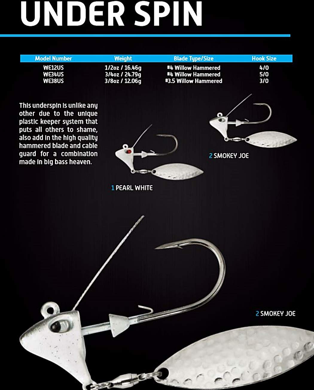 War Eagle Custom Lures WE38US1 3/8 Under Spin Artificial Fishing Bait, Pearl White