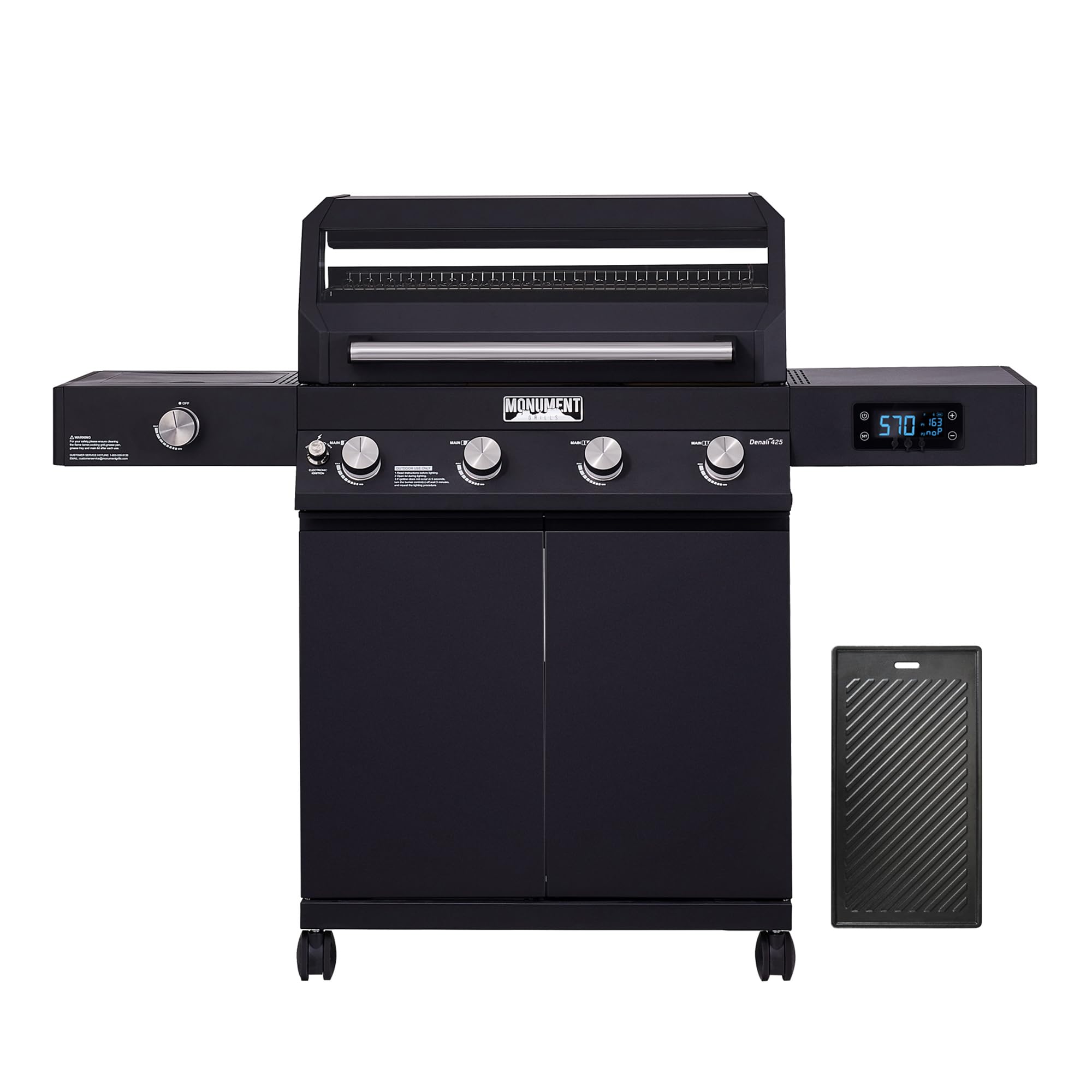 Monument Grills Denali Series, 4-Burner Liquid Propane Gas Smart bbq Grill Denali 425 with Cooking Plate(2 Items)