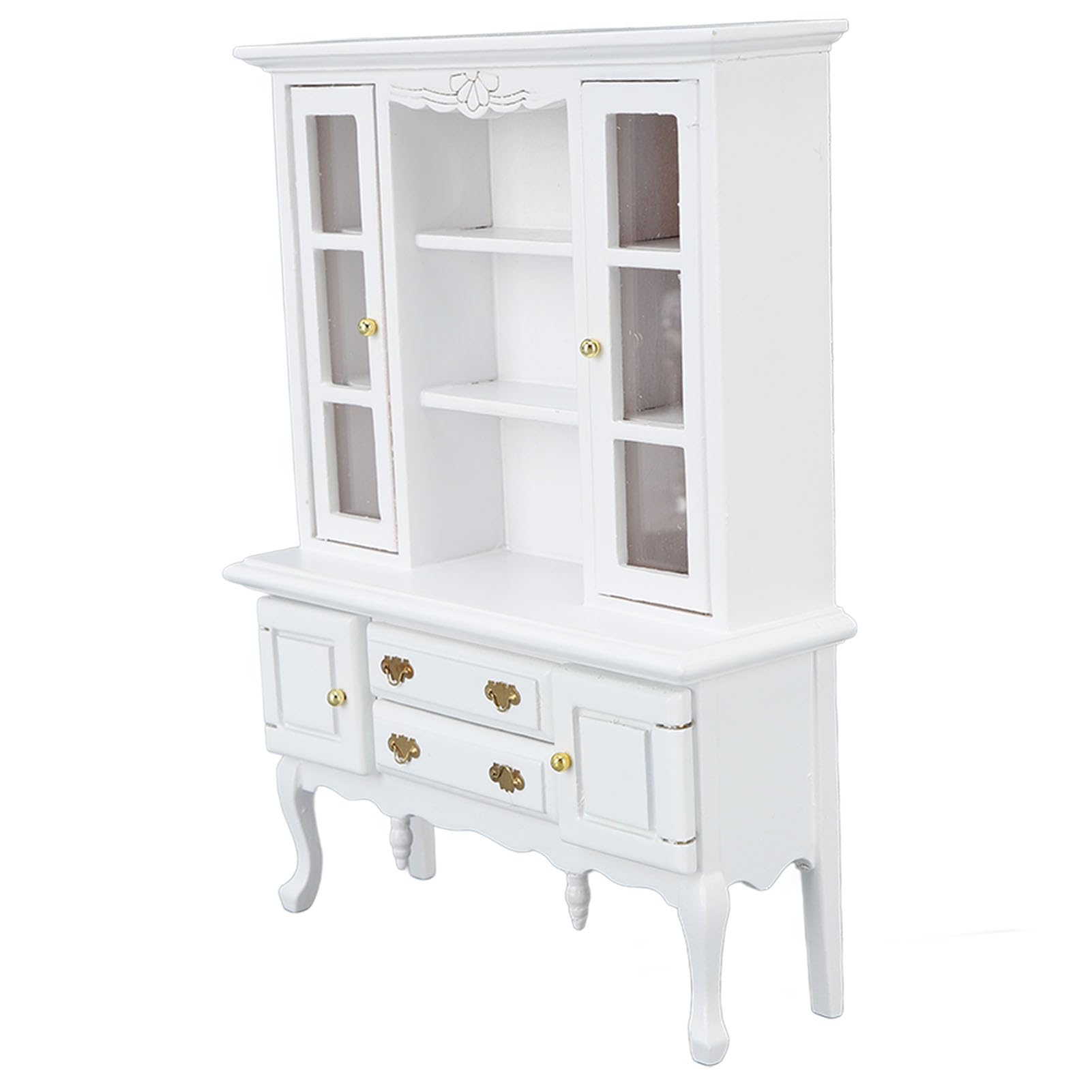 Dollhouse Furniture Cabinet, 1:12 Scale Wooden Cupboard Bookcase Display Shelf, Dollhouse Bookshelf for DIY Dollhouse Living Room (White)
