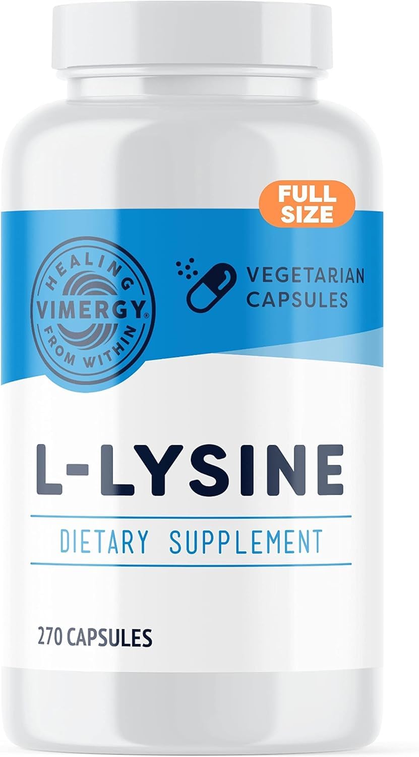 Vimergy L-Lysine 500MG Capsules, 270 Servings – Essential Amino Acid – Supports Immune System, Healthy Skin, Muscles, Bone & Tissue – Vegetarian, Non-GMO, No Gluten, Kosher (270 Count)