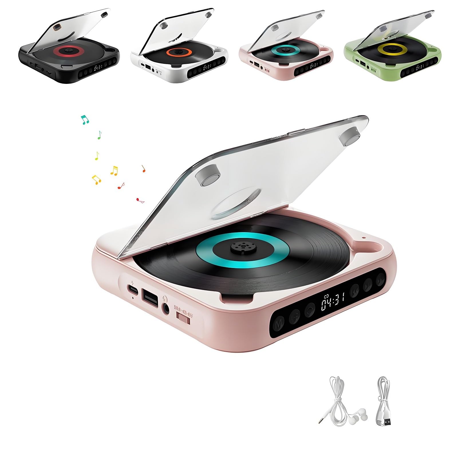 Portable Bluetooth-Compatible CD Player, Home Rechargeable Compact CD Player Built-in HiFi Speakers with LCD Screen Display(Pink)