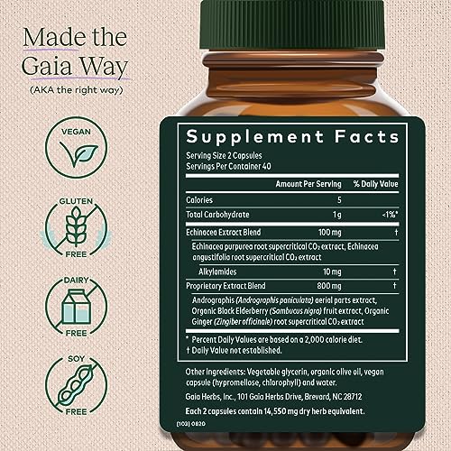Gaia Herbs Quick Defense - Fast-Acting Immune Support Supplement for Use at Onset of Symptoms - with Echinacea, Black Elderberry, Ginger & Andrographis - 80 Vegan Liquid Phyto-Capsules (8-Day Supply) - Image 3