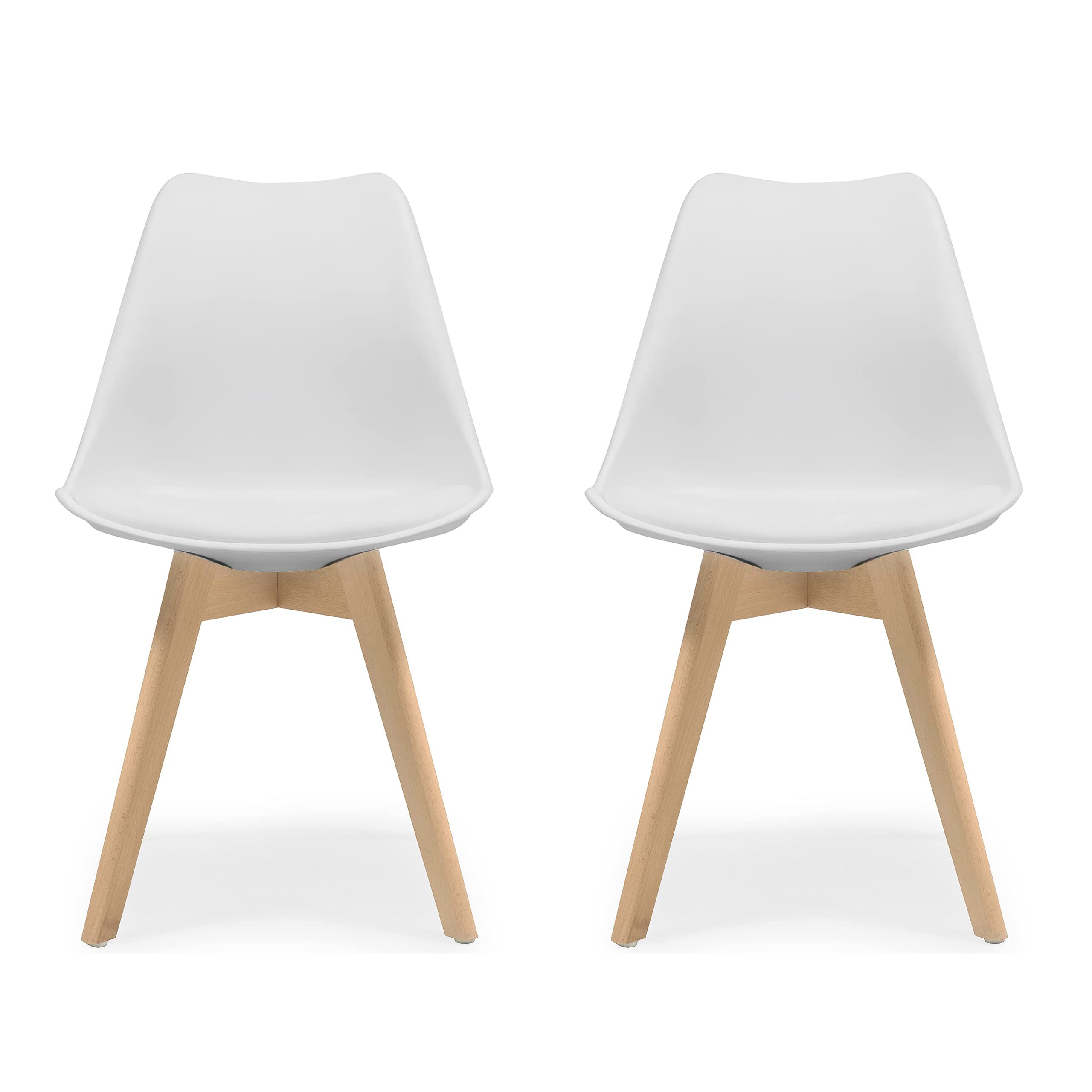Homely - Pack de 2 sillas de Comedor o Cocina de diseño nórdico Day, Asiento de Polipropileno y Patas de Madera de Haya, Color Blanco