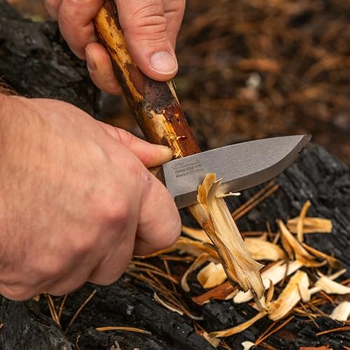 Miniatura 6 de BPSKNIVES Bushmate 2.0 Diseñado por DBK - Cuchillo Bushcraft - Cuchillo de acero al carbono de hoja fija con funda de cuero y encendedor de fuego -