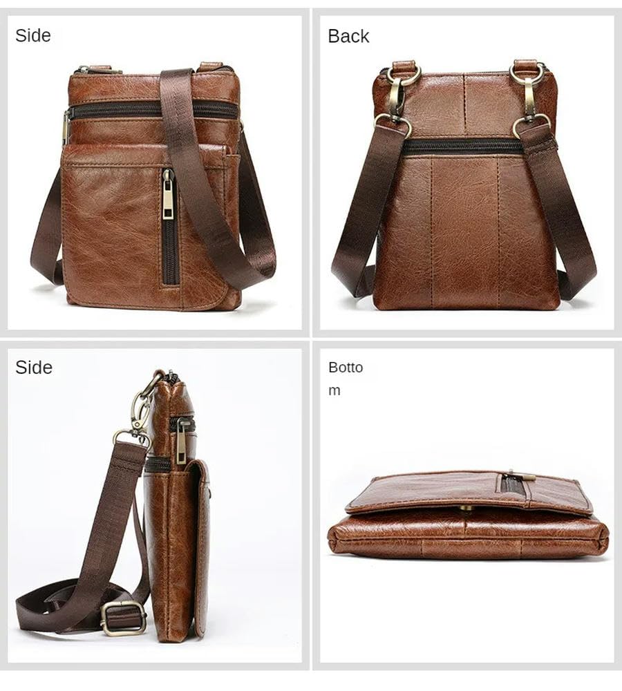 NYSDM Bolso de Hombro de Cuero de Primera Capa de Piel de Vaca para Hombre, Bolso de Negocios Informal para Hombre, Bolso Bandolera