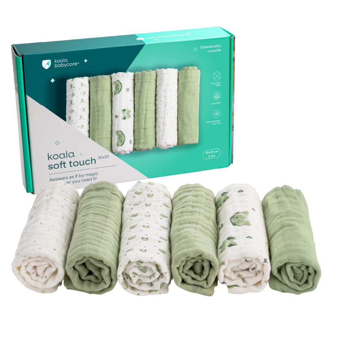 Koala Babycare - Mussole Neonato Cotone 100%- 6 Pz 30x30cm - Ideale come Regalo Neonati