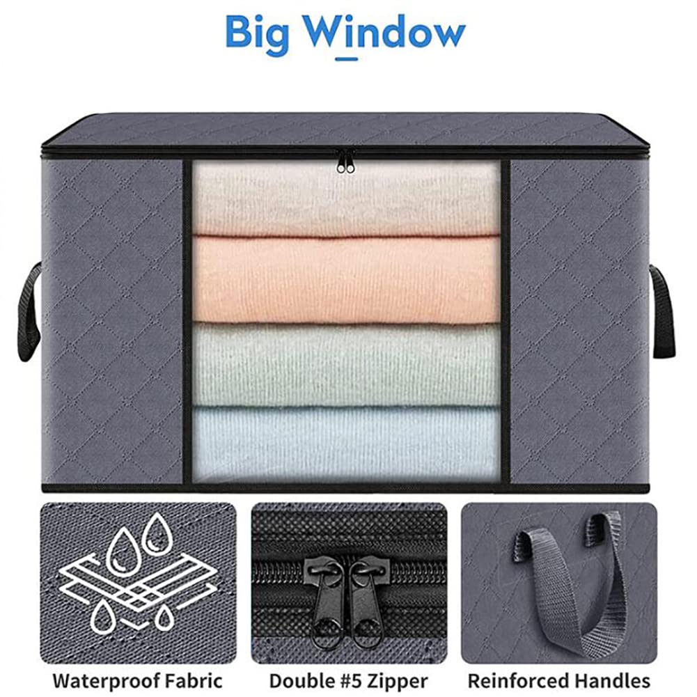 Confezione 6 Borse Porta Abiti Pieghevoli Grigie con Coperchi - Grandi Dimensioni (60 * 35 * 43) - Ideali per Organizzazione Sotto il Letto e nell'Armadio