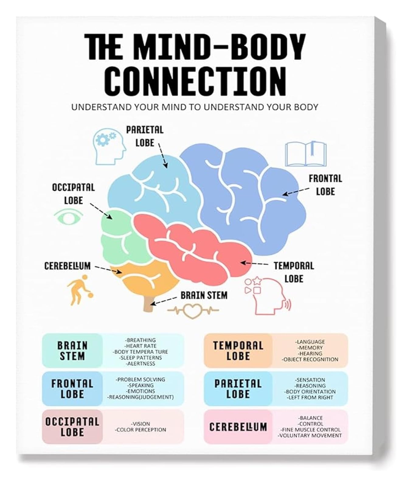 MDBJTCYZN Counselor Office Poster Mind Body Connection for Mental Health School Decor(Framed,16x24inch(40x60cm))