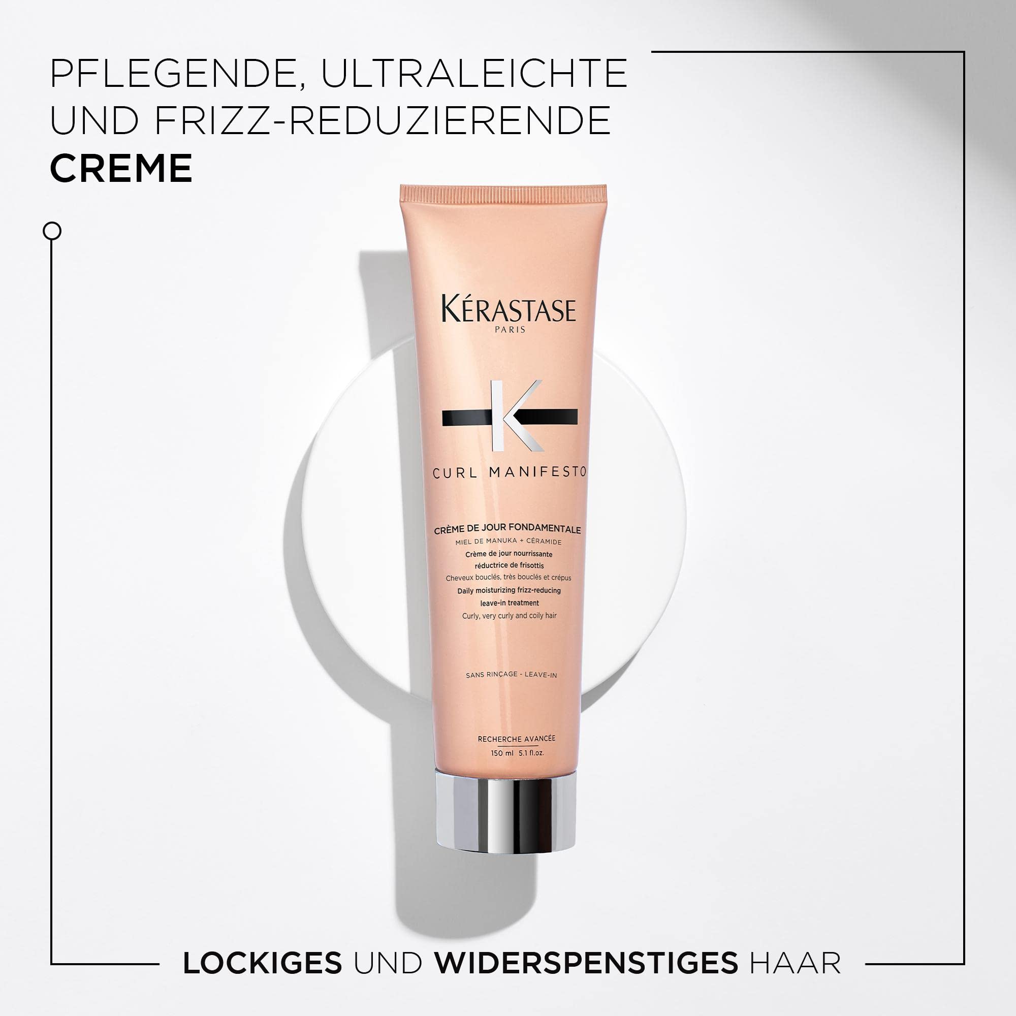 Kérastase Crème De Jour Fondamentale Creme, Feuchtigkeitsspendende Anti-Frizz-Pflege, Für lockiges und krauses Haar, Curl Manifesto, 150 ml