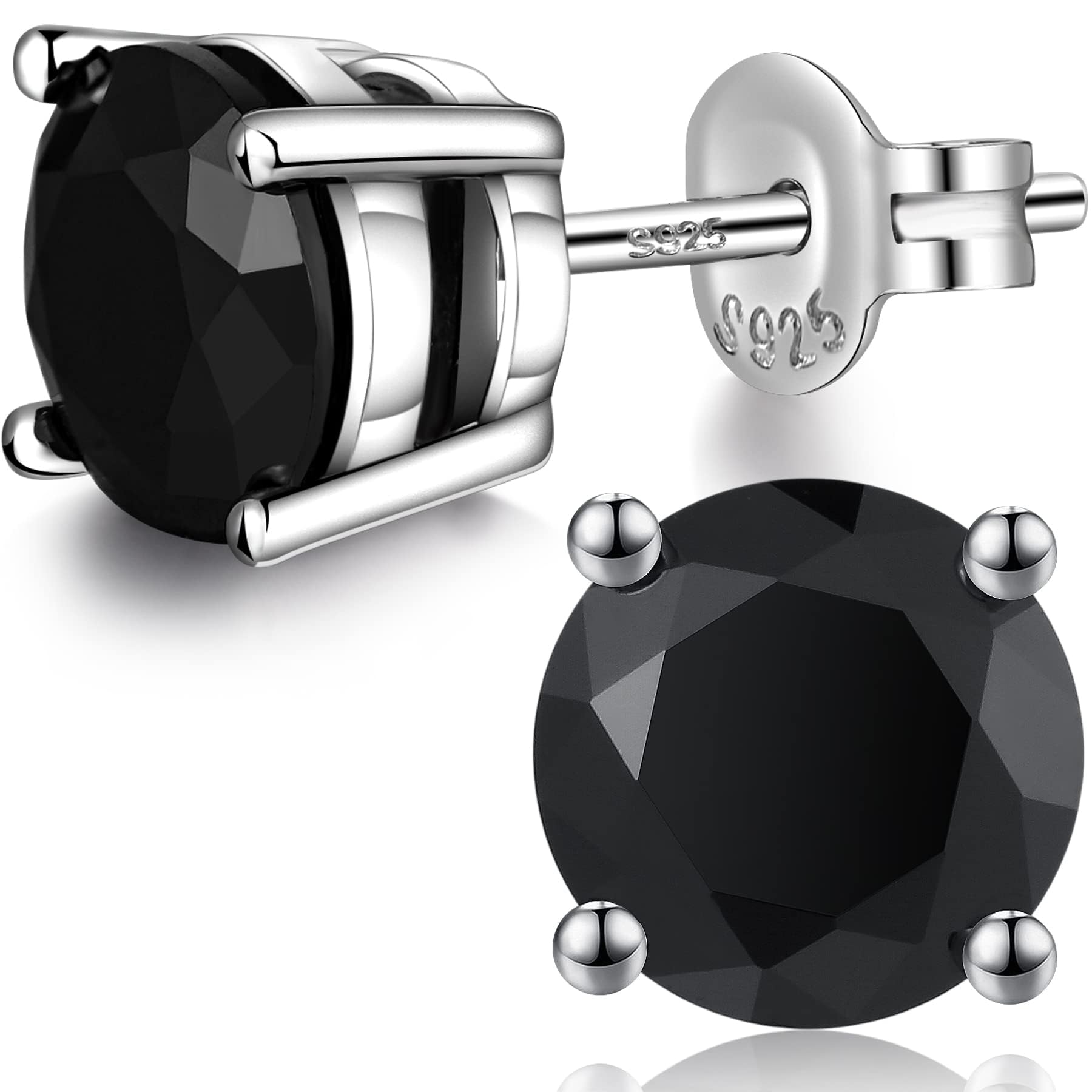 Sparkling 925 Sterling Silver Round Cut 5A+ Cubic Zirconia CZ Stud Earrings Hypoallergenic Earrings for Women/Men 4MM-8MM