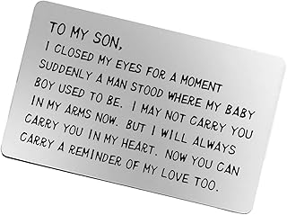 Father's Day Card Gifts Son Inspirational Gift Metal Wallet Card Insert for Son from Mom Dad, Son Wedding Card, Son Christmas Birthday Graduation Gift Ideas for Sons Teen Boy, Proud of Son Gifts