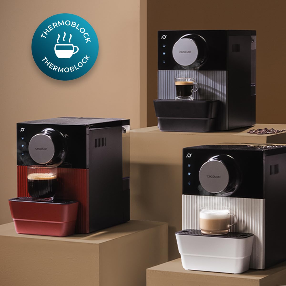 Cecotec Macchina da Caffè Superautomatica Compatta Cremmaet Cube. 1350W, Sistema Pressatura 10g, Pre-Infusione, 19 Bar, Sistema Thermoblock, 5 Livelli Macinatura, Pannello Controllo Tattile