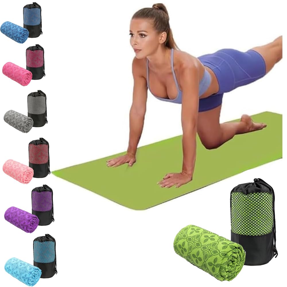 Oaygat Yoga Towel Sweat Absorbent Non-slip Yoga Towel Quick-drying Yoga Mat Hot Mat Cloth Breathable Yoga Mat Towel with Mesh Carrying Bag for Bikram, Pilates, Gym Workout