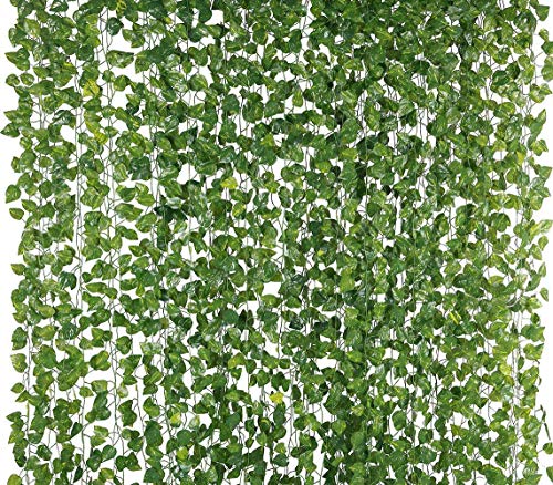 MUNDEYA Plastic Artificial Garlands Hanging Leaves Greenery Vine Lights Creeper Plants For Home Decor Main Door Wall Balcony Office Decoration Party Festival Craft(8 Feet)(Pack Of 12)