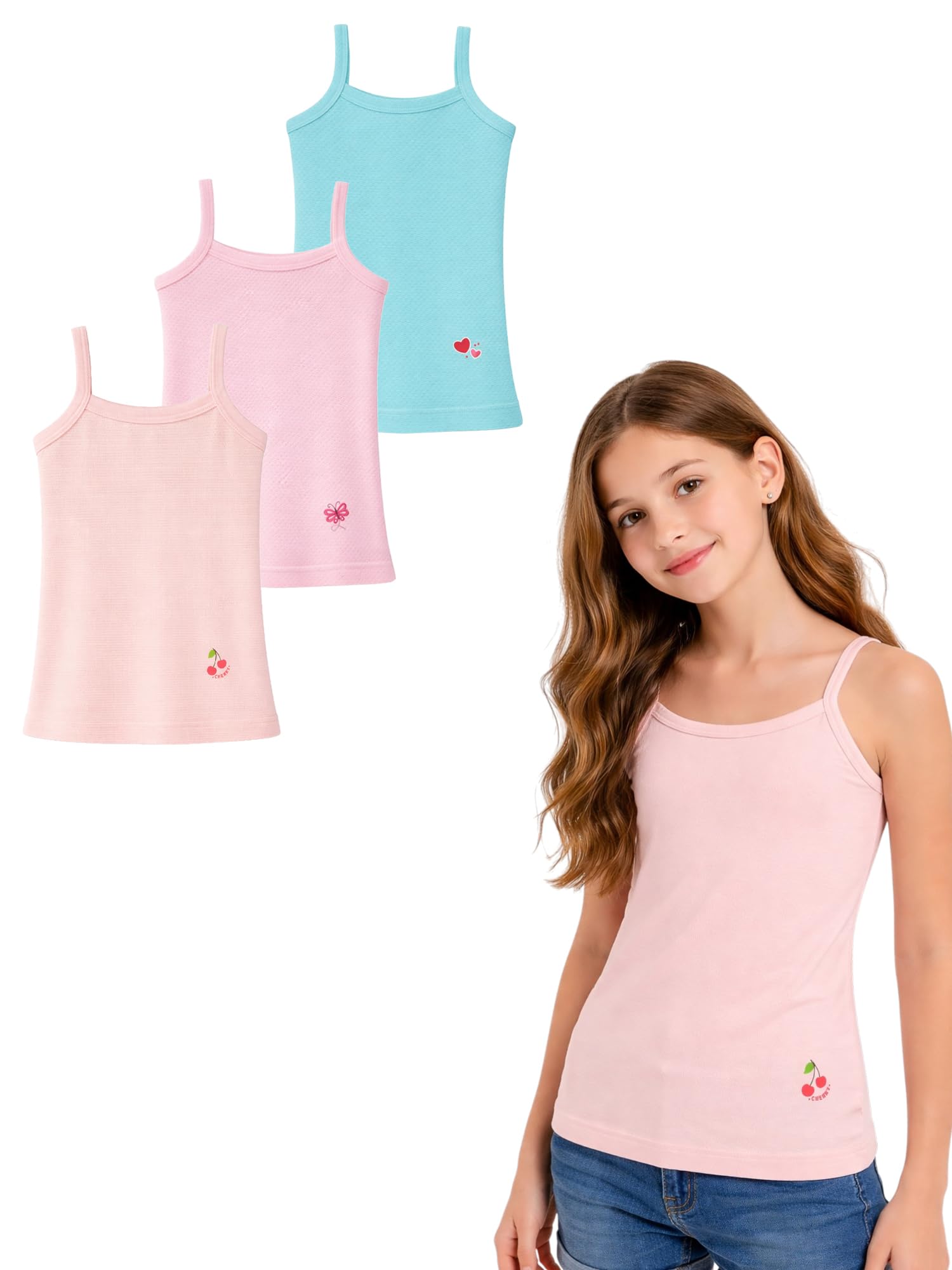 Kids Girl's Regular Fit Vest| 100% Cotton| Skin Friendly | Lightweight | Sleeveless Design | Pack Of 3 (Color & Print May Vary)