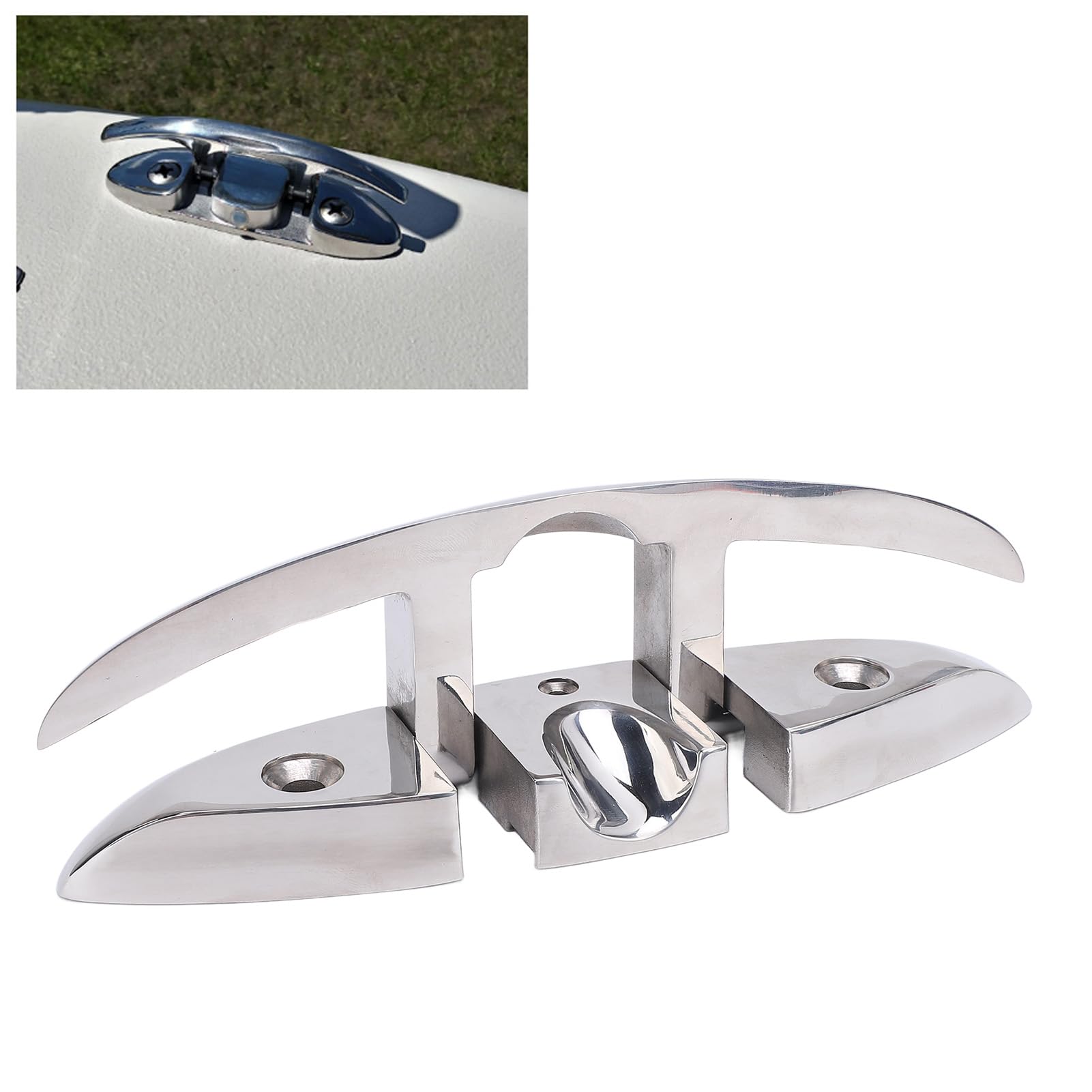 Drfeify Bitta da Ancoraggio per Barca, Bitta Pieghevole da 8 Pollici in Acciaio Inossidabile 316, Design Pieghevole Antiruggine Lucido, Filettatura da 8 Mm, per Uso di Ormeggio sul Ponte di Yacht