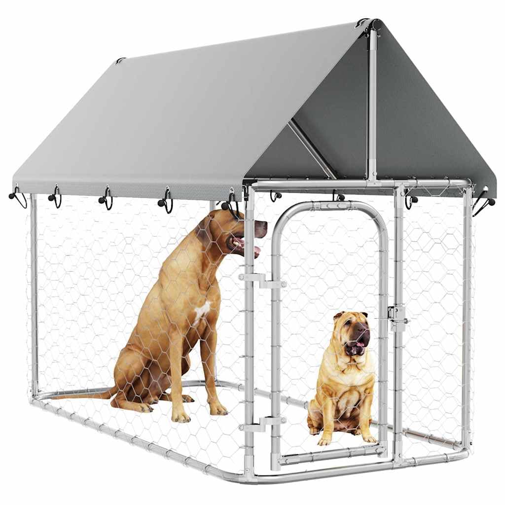 Recinto per Cani Acciaio Zincato 200x100x150 cm Argento | Con Tetto Impermeabile, Porta con Serratura, Adatto per Addestramento