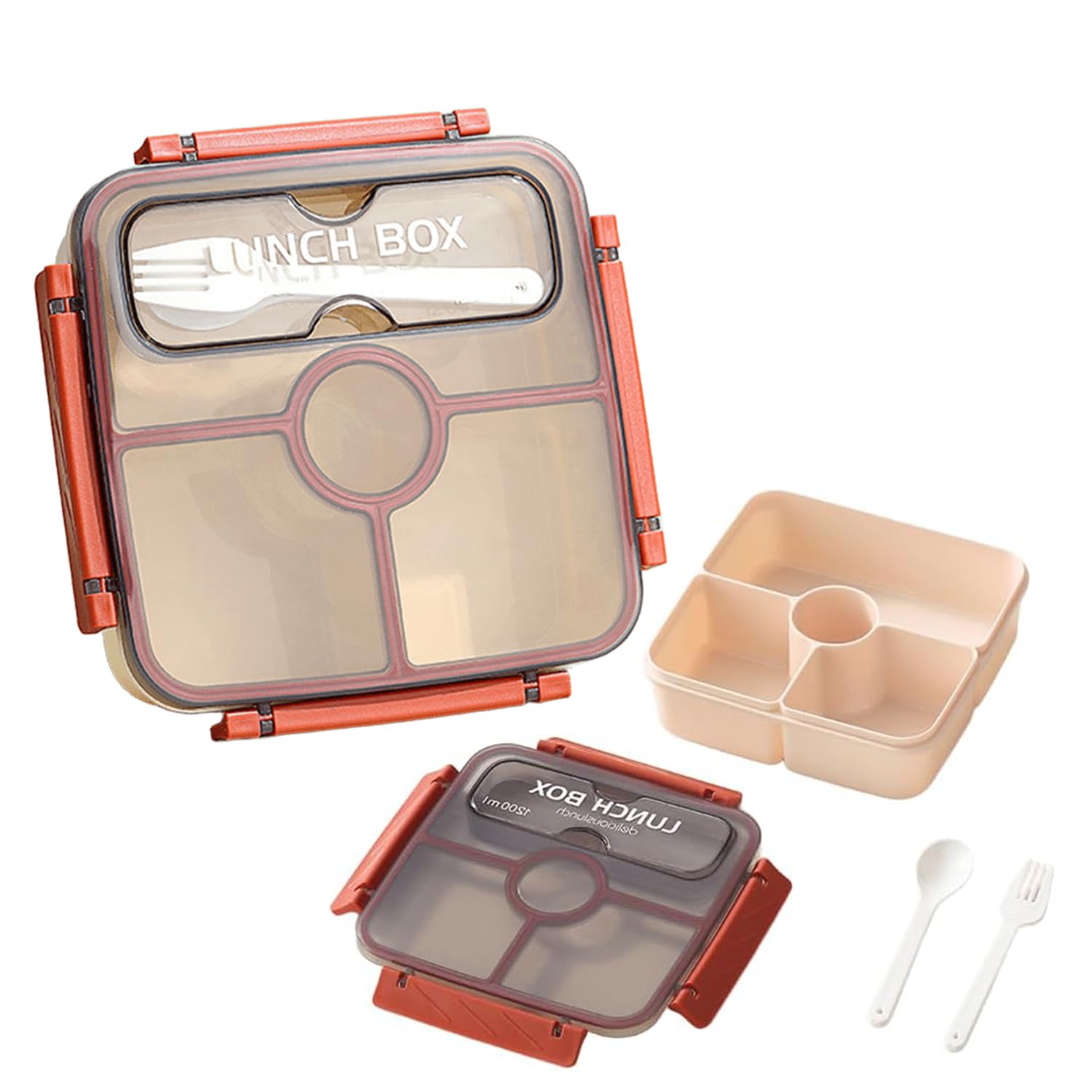 ZHUIYIWIN Bento Box Lunch Boxes, 1200ML Stackable with 4 Compartments for Kids Adults, Lunchbox, Divided Food Storage Containers for School Work Travel (Red)