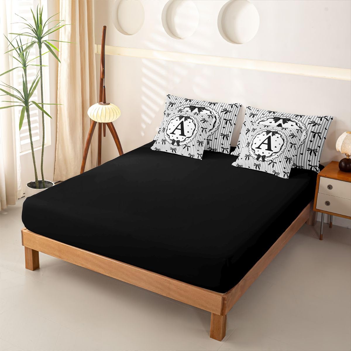 Loussiesd Set di biancheria da letto per bambini e ragazzi, con copripiumino e federe, per letto singolo, 7 pezzi, con copripiumino, lenzuola, federe, federe per cuscini, colore: nero
